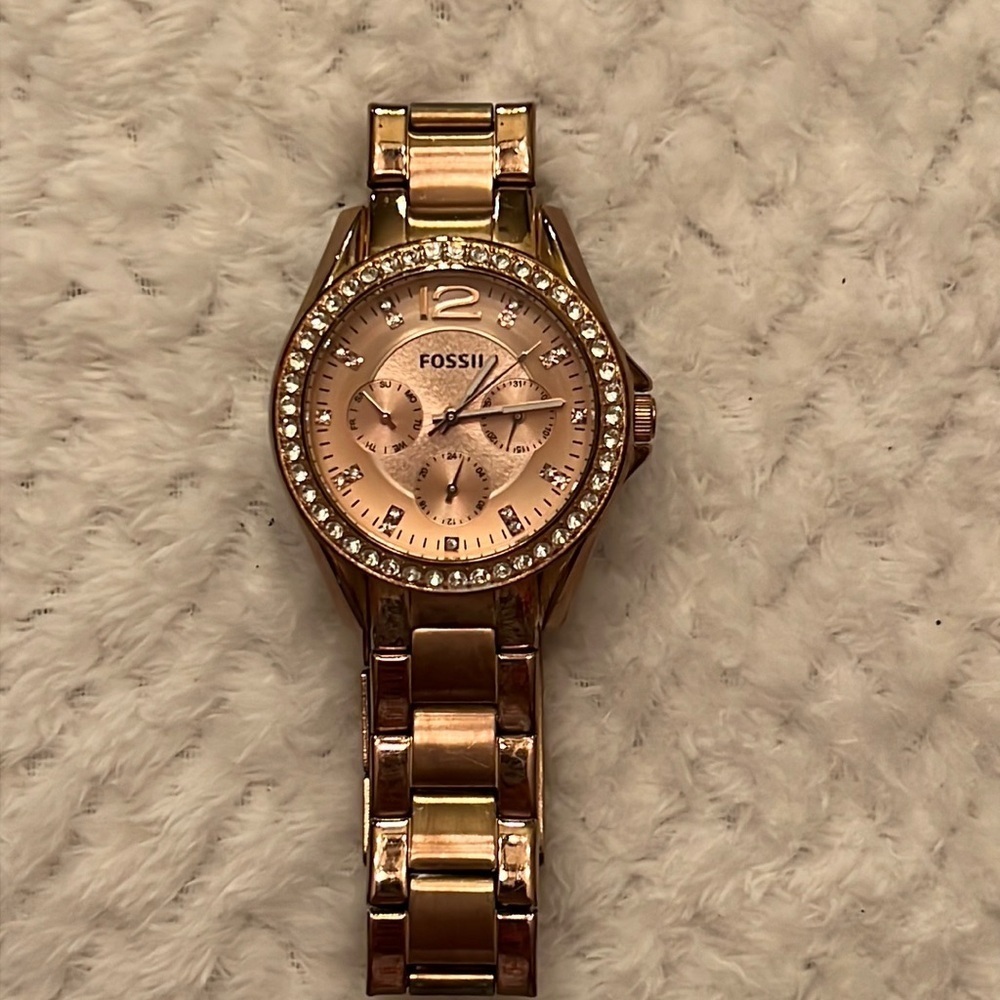 Fossil Womens Riley Multifunction Watch Crystals Rose Gold